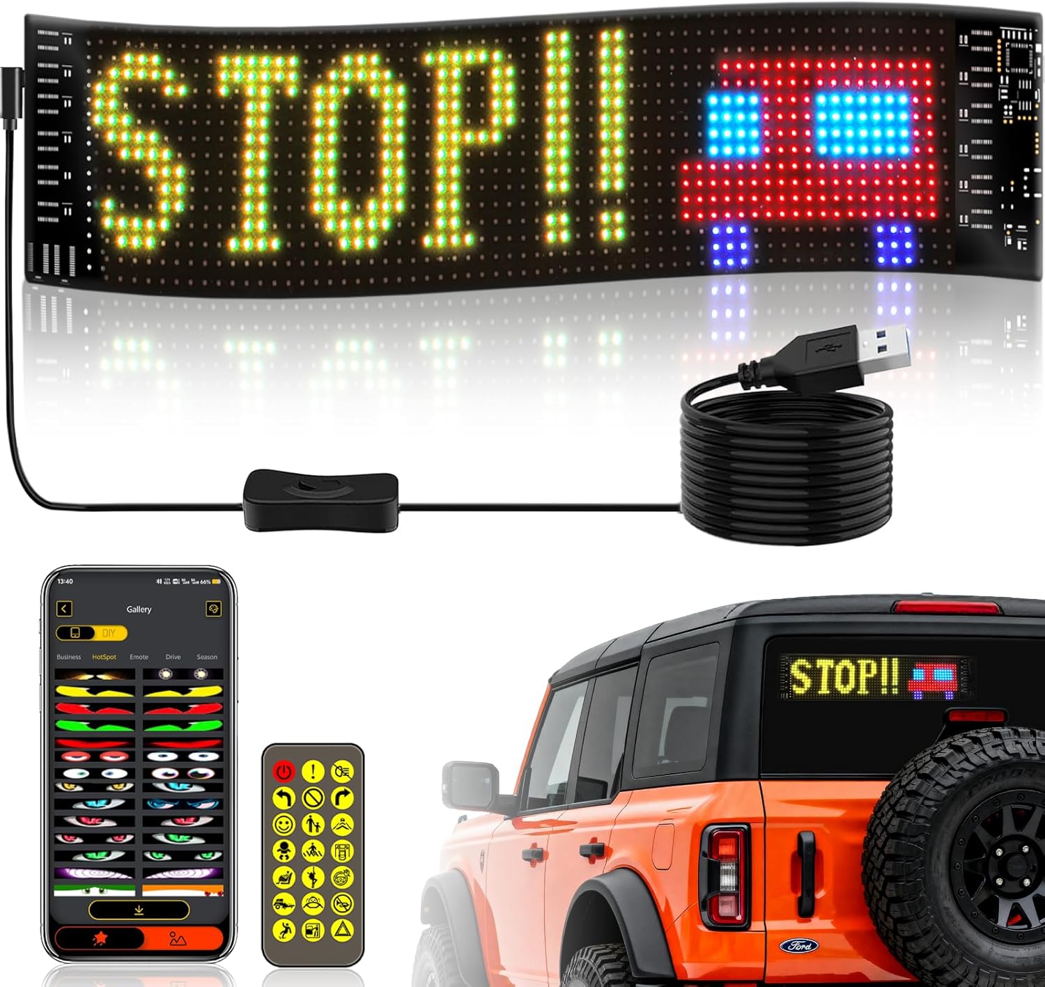 Car Led Light - LED-Autoschild Flexibles LED-Matrix-Panel 5V USB LED-Leuchtschilder