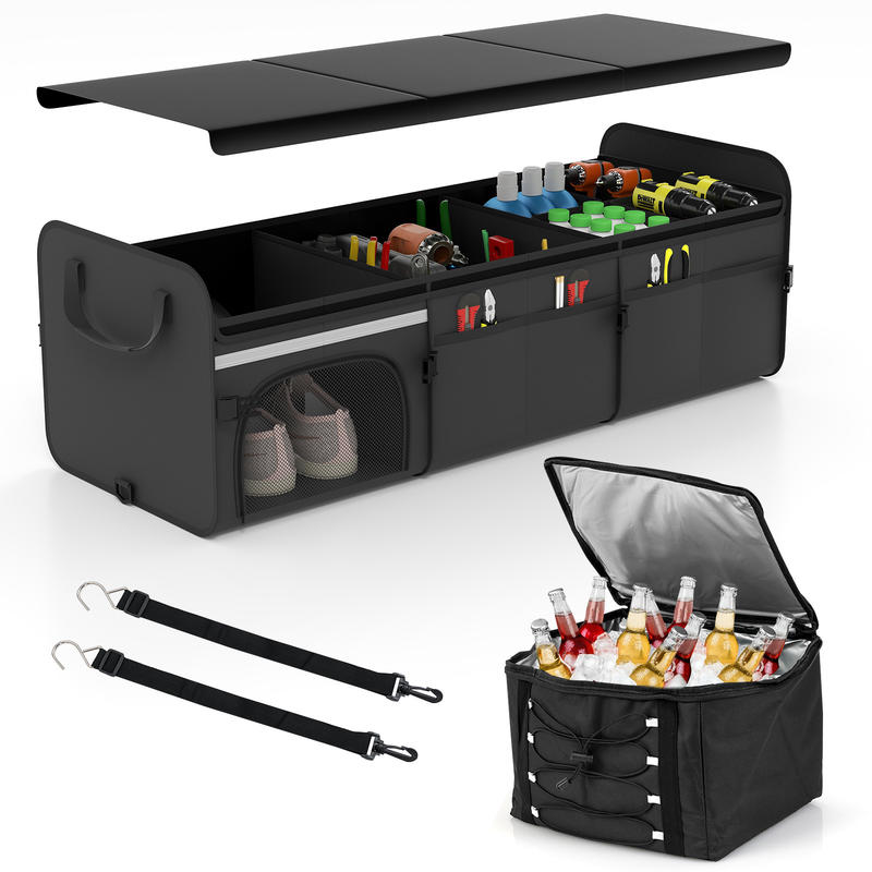 Car Organizer - 18-Gallonen-Kofferraum-Organizer mit Deckel, tragbare Aufbewahrungsbox mit